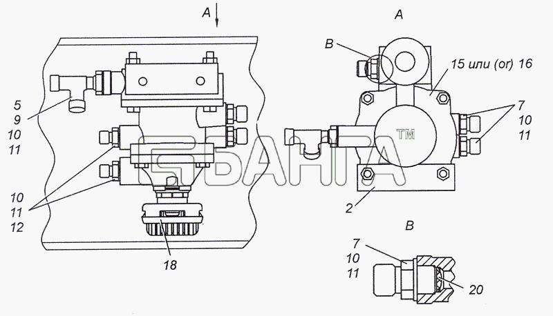 КамАЗ КамАЗ-4308 (2008) Схема 4308-3500022-20 Установка клапана